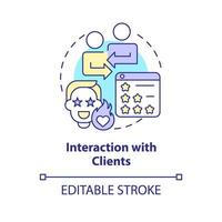 Interaction with clients concept icon. Customer satisfaction. Online poll. Market analysis. Product review abstract idea thin line illustration. Isolated outline drawing. Editable stroke vector