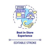 Best in store experience concept icon. Customer engagement. Staff training. Visual merchandising. Satisfied client abstract idea thin line illustration. Isolated outline drawing. Editable stroke vector