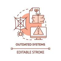 Outdated systems red concept icon. Tech challenge in public-health system abstract idea thin line illustration. Isolated outline drawing. Editable stroke vector