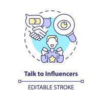 Talk to influencers concept icon. Content creator. Digital event. Industry meeting. Social media. Marketing strategy abstract idea thin line illustration. Isolated outline drawing. Editable stroke vector