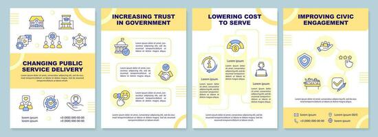 Changing public service delivery brochure template. Leaflet design with linear icons. Editable 4 vector layouts for presentation, annual reports