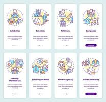 Trendsetters onboarding mobile app screen set. Latest trend walkthrough 4 steps editable graphic instructions with linear concepts. UI, UX, GUI template vector