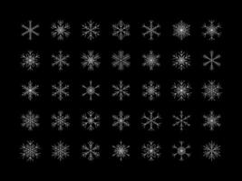 Vector set of different snowflake icon on black background