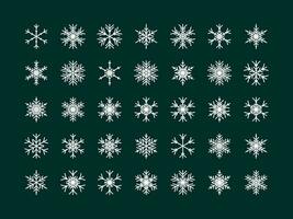 Vector set of different snowflake icon on black background