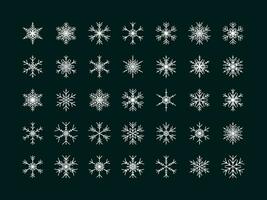 Vector set of different snowflake icon on black background