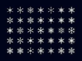 Vector set of different snowflake icon on black background