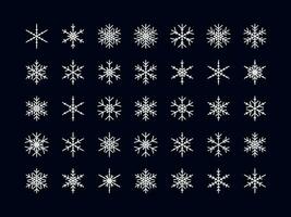 Vector set of different snowflake icon on black background