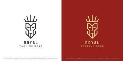 King face logo design illustration. Simple flat silhouette abstract mascot character creative minimalist line art face king zeus neptune rome greece royal kingdom spartan gladiator knight warrior. vector