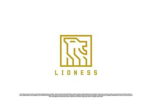 Illustration of geometric lion logo design. Abstract creative simple minimalist modern minimalistic flat mascot shadow silhouette animal wild lion monogram box wild predator king of the jungle. vector