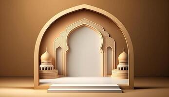 3d render mosque element in ornate arabic, Islamic archit ecture style interior. photo