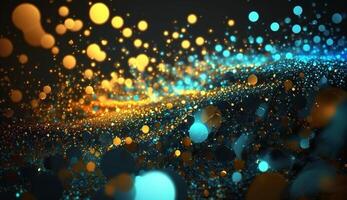 Gold Glitter Defocused Abstract Twinkly Lights Background Gold Sparkles Bokeh Cloud of Particles photo