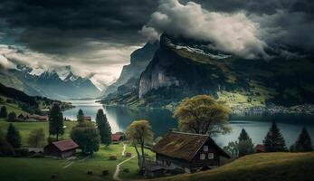 Realistic Beautiful landscape scene with Cloudy weather. photo