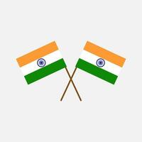 Two crossed flags of india in official colors and proportion correctly in flat style design isolated on light grey background. vector