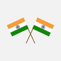 Two crossed flags of india in official colors and proportion correctly in flat style design isolated on light grey background. vector