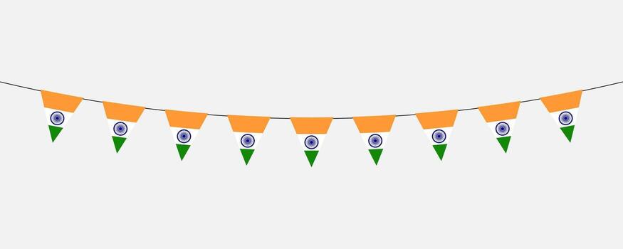 India bunting garland string of triangular flags in flat style design isolated on light grey background. vector