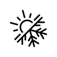 Hot and cold temperature symbol, sun and snowflake sign, air conditioning, climate control concept icon in line style design isolated on white background. Editable stroke. vector