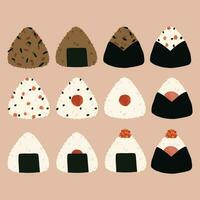 a hand drawn illustration set of round onigiri vector