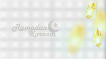 Ramadan kareem Animé texte avec traditionnel Ramadan lanternes pendaison et balançant sur une blanc Contexte. Animé Contexte. Ramadan kareem fête dans musulman communauté. video