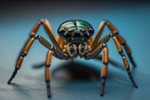 jumping spider closeup on solid color background, copyspace. ai generative photo