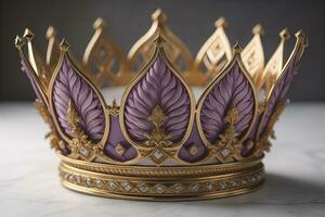 low key image of beautiful golden queen, king crown. ai generative photo