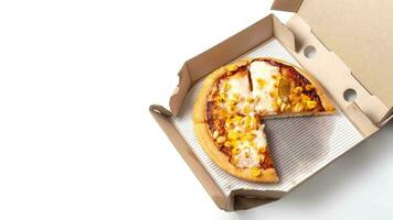 Hot pizza box is delivered and the slices pizza disappear in stop motion animation. video