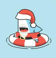 Cute shark santa inflatable swim ring vector