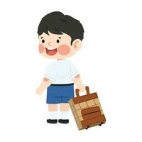 Cute boy student Pulling Luggage vector