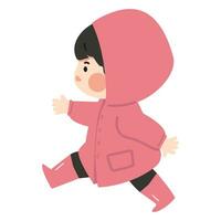 Cute girl wear pink raincoat cartoon vector