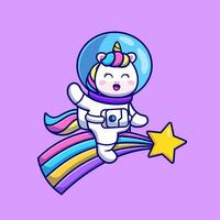 linda unicornio astronauta montando arco iris dibujos animados vector icono ilustración. animal Ciencias icono concepto aislado prima vector. plano dibujos animados estilo