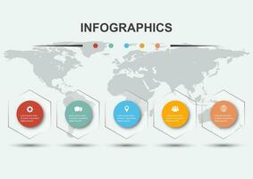 Infographic design template with 5 hexagons transparent vector