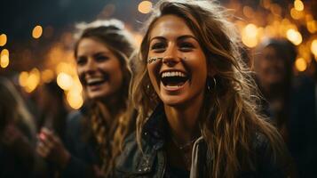 Young Women with friends Having a Very Good Time at Outdoor Concert, Bathed in Afternoon Light, Ai generative photo