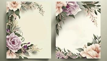 A floral frame with flowers on it, blooming love beautiful floral wedding invitation banner, Generative AI photo