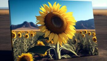 Close up of a sunflower with dark background, fantastic sunflower in closeup, Generative AI photo