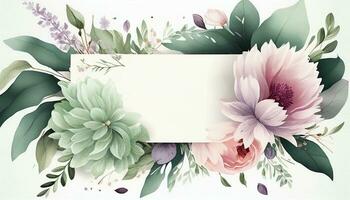 Beautiful blooming floral wedding invitation banner, Generative AI photo