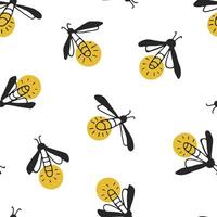 Fireflies doodle. Seamless pattern. Simple print. vector