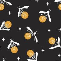 Fireflies doodle. Seamless pattern. Simple print. vector