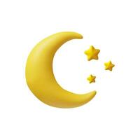 3D render moon and star. Moonlight astronomy element. Lunar sky. Vector illustration about clean weather. Nighttime symbol un astronomy.