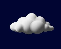 3D render fluffy cloud. Realistic modern icon in clay style. Vector illustration white element on blue sky background. Soft heaven. Meteorology symbol of cloudy weather