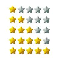 3D render stars for rating. Five quality symbol. Vector elements in clay style. Best gold rank. Shiny sistem elements for ranking. Statistics symbol of voiting. Make your choice