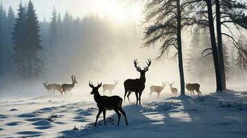 hermosa frío Mañana invierno nieve antecedentes con arboles bosque y montaña en el fondo, suavemente nieve ver en contra el azul cielo, gratis espacio para tu decoración foto