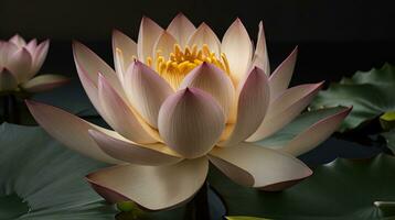 Beautiful pink waterlily or lotus flower in pond photo