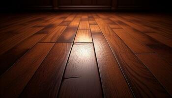 habitación con de madera piso, piso hecho de marrón madera, generativo ai foto