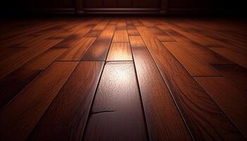 Room with wooden floor, flooring made of brown wood, photo