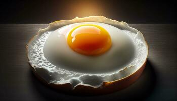 A plate of fried eggs with a dark background, Generative AI photo