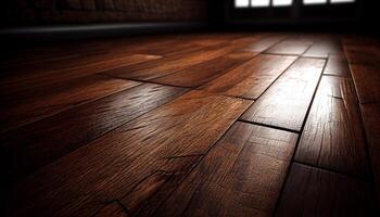 Room with wooden floor, flooring made of brown wood, photo