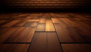 Room with wooden floor, flooring made of brown wood, photo