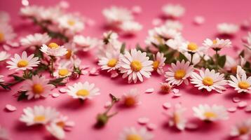 daisy flowers with light blue paper background good for multimedia digital content creation, artistic background photo