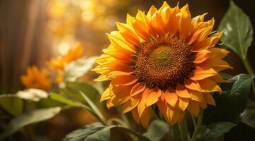 set of yellow flowers, sunflowers with leaves, botanical picture, floral design for digital content photo