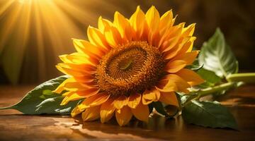 set of yellow flowers, sunflowers with leaves, botanical picture, floral design for digital content photo