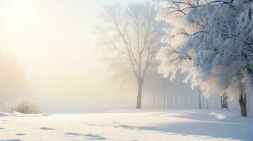 beautiful cold morning winter snow background with trees forest and mountain in the background, Gently snow view against the blue sky, free space for your decoration photo